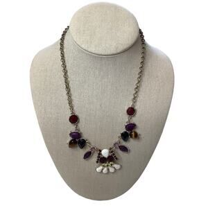 Loft Women's Silver Chain Gemstone Statement Necklace Whimsical Boho Chic A1-11